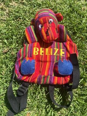 Colorful Red Striped Plush Backpack